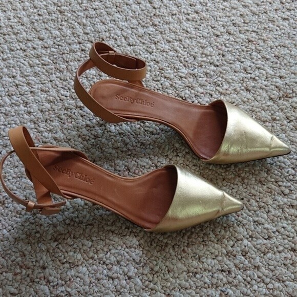 SEE BY CHLOE hera gold tone Ankle Strap Pump size 6.5 - Picture 2 of 11